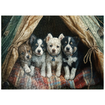 puzzleplate Adorable Puppies Resting Inside a Cozy Tent 500 Jigsaw Puzzle
