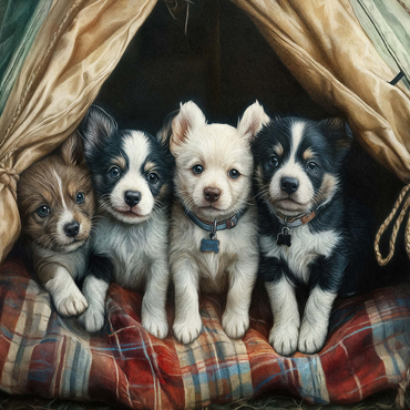 Adorable Puppies Resting Inside a Cozy Tent 500 Jigsaw Puzzle 3D Modell