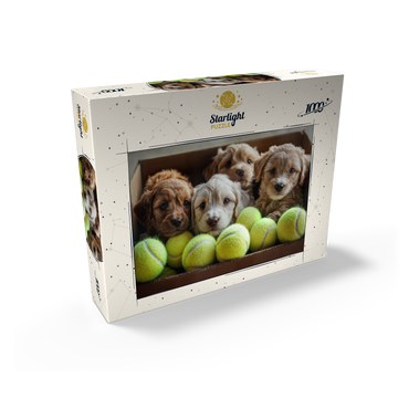 Adorable Puppies in Box with Tennis Balls 1000 Jigsaw Puzzle box view2