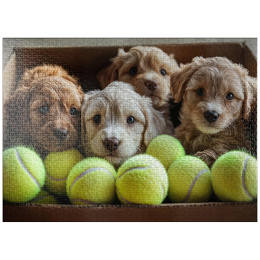 puzzleplate Adorable Puppies in Box with Tennis Balls 1000 Jigsaw Puzzle