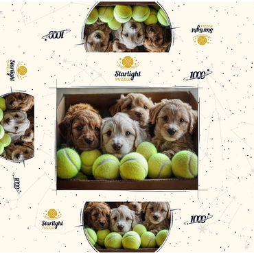 Adorable Puppies in Box with Tennis Balls 1000 Jigsaw Puzzle box 3D Modell