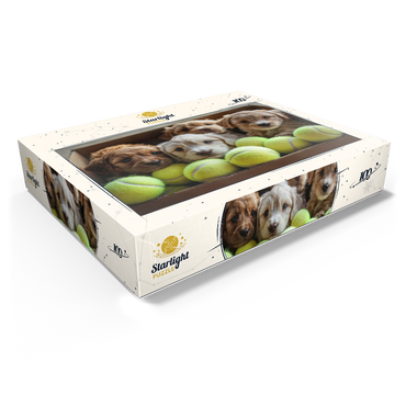 Adorable Puppies in Box with Tennis Balls 100 Jigsaw Puzzle box view1