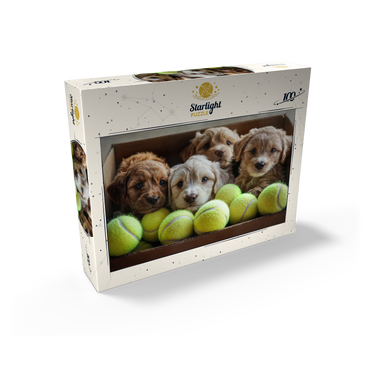 Adorable Puppies in Box with Tennis Balls 100 Jigsaw Puzzle box view2