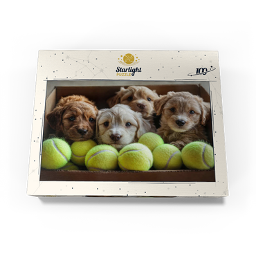 Adorable Puppies in Box with Tennis Balls 100 Jigsaw Puzzle box view3