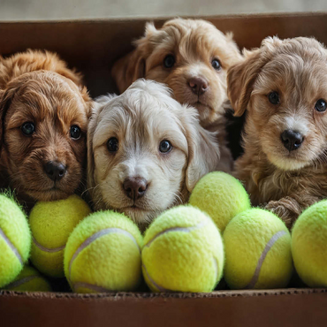 Adorable Puppies in Box with Tennis Balls 100 Jigsaw Puzzle 3D Modell