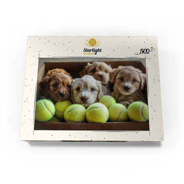 Adorable Puppies in Box with Tennis Balls 500 Jigsaw Puzzle box view3