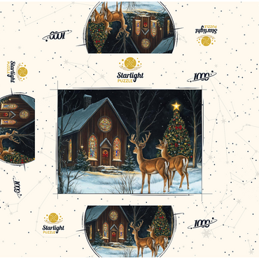 Deer by Snowy Church with Christmas Tree 1000 Jigsaw Puzzle box 3D Modell