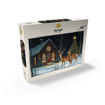 Deer by Snowy Church with Christmas Tree 100 Jigsaw Puzzle box view2