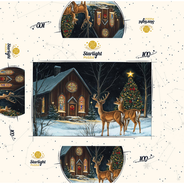 Deer by Snowy Church with Christmas Tree 100 Jigsaw Puzzle box 3D Modell