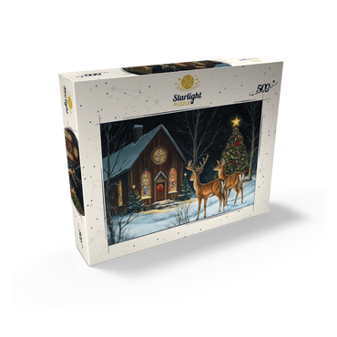 Deer by Snowy Church with Christmas Tree 500 Jigsaw Puzzle box view2