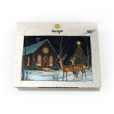 Deer by Snowy Church with Christmas Tree 500 Jigsaw Puzzle box view3