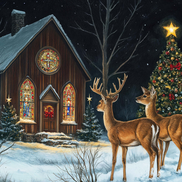 Deer by Snowy Church with Christmas Tree 500 Jigsaw Puzzle 3D Modell