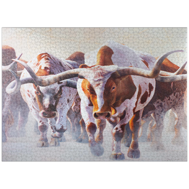 puzzleplate Texas Longhorn Cattle in Motion 1000 Jigsaw Puzzle