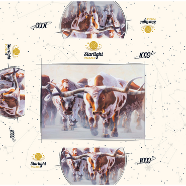 Texas Longhorn Cattle in Motion 1000 Jigsaw Puzzle box 3D Modell