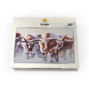Texas Longhorn Cattle in Motion 100 Jigsaw Puzzle box view3