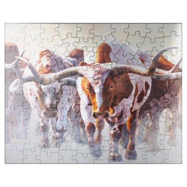 puzzleplate Texas Longhorn Cattle in Motion 100 Jigsaw Puzzle