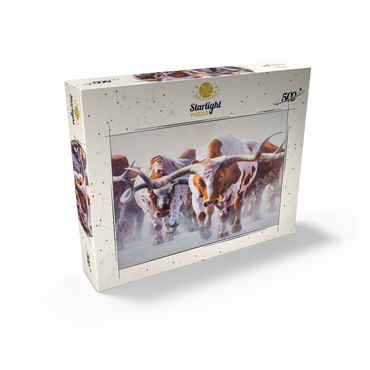 Texas Longhorn Cattle in Motion 500 Jigsaw Puzzle box view2