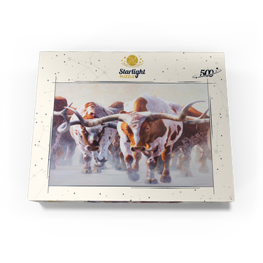 Texas Longhorn Cattle in Motion 500 Jigsaw Puzzle box view3