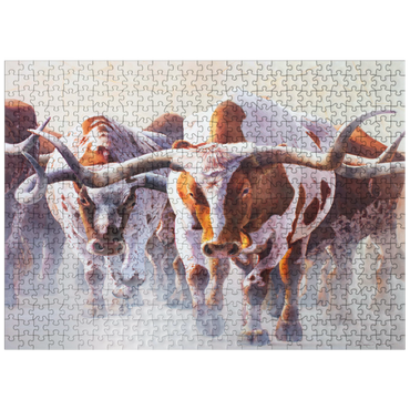 puzzleplate Texas Longhorn Cattle in Motion 500 Jigsaw Puzzle