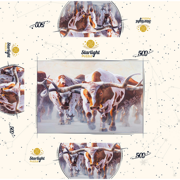 Texas Longhorn Cattle in Motion 500 Jigsaw Puzzle box 3D Modell