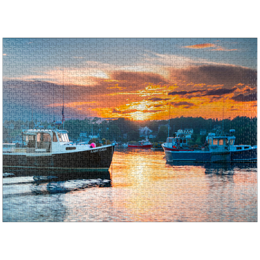 puzzleplate Fishing Boats at Sunset in Coastal Harbor 1000 Jigsaw Puzzle