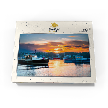 Fishing Boats at Sunset in Coastal Harbor 100 Jigsaw Puzzle box view3