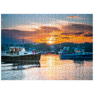 puzzleplate Fishing Boats at Sunset in Coastal Harbor 500 Jigsaw Puzzle