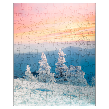 puzzleplate Snow-Covered Trees at Sunset in Winter Mountains 100 Jigsaw Puzzle