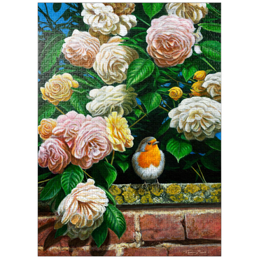 puzzleplate European Robin Among Blooming Roses 1000 Jigsaw Puzzle