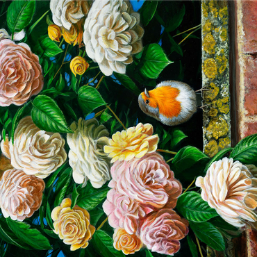 European Robin Among Blooming Roses 1000 Jigsaw Puzzle 3D Modell