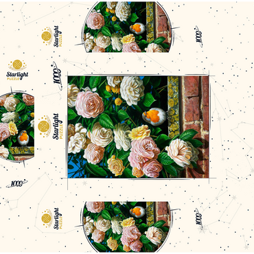 European Robin Among Blooming Roses 1000 Jigsaw Puzzle box 3D Modell