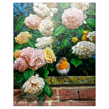 puzzleplate European Robin Among Blooming Roses 100 Jigsaw Puzzle