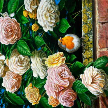 European Robin Among Blooming Roses 100 Jigsaw Puzzle 3D Modell