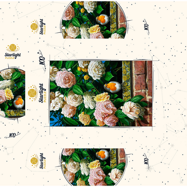 European Robin Among Blooming Roses 100 Jigsaw Puzzle box 3D Modell