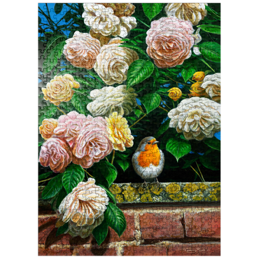 puzzleplate European Robin Among Blooming Roses 500 Jigsaw Puzzle