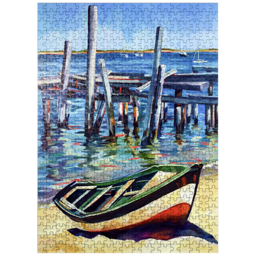 puzzleplate Rustic Rowboat on Tranquil Shore 500 Jigsaw Puzzle