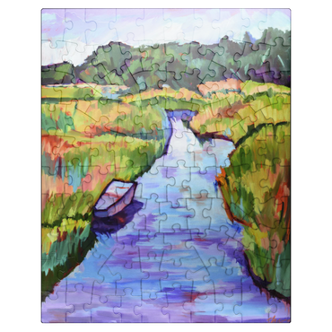 puzzleplate Vibrant River Landscape with Boat 100 Jigsaw Puzzle