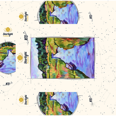 Vibrant River Landscape with Boat 100 Jigsaw Puzzle box 3D Modell