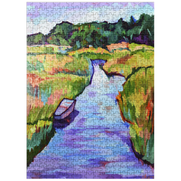 puzzleplate Vibrant River Landscape with Boat 500 Jigsaw Puzzle