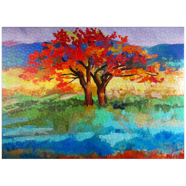 puzzleplate Autumn Tree in Vibrant Landscape 1000 Jigsaw Puzzle