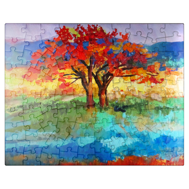 puzzleplate Autumn Tree in Vibrant Landscape 100 Jigsaw Puzzle