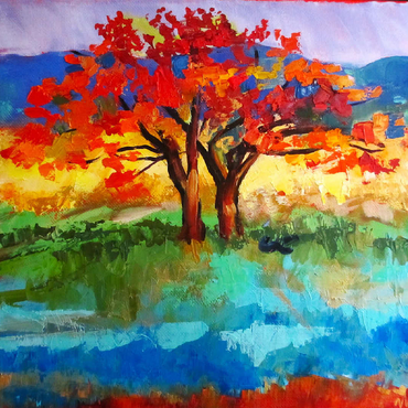 Autumn Tree in Vibrant Landscape 100 Jigsaw Puzzle 3D Modell