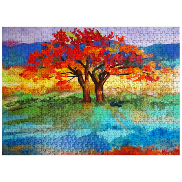 puzzleplate Autumn Tree in Vibrant Landscape 500 Jigsaw Puzzle
