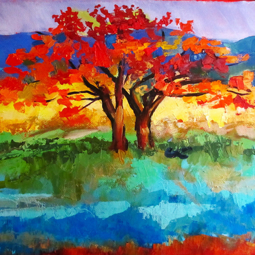 Autumn Tree in Vibrant Landscape 500 Jigsaw Puzzle 3D Modell