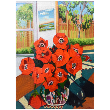 puzzleplate Bold Red Poppies in Sunlit Room 1000 Jigsaw Puzzle