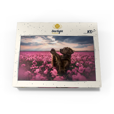 Chocolate Labrador in Blooming Pink Field 100 Jigsaw Puzzle box view3