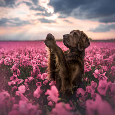 Chocolate Labrador in Blooming Pink Field 100 Jigsaw Puzzle 3D Modell
