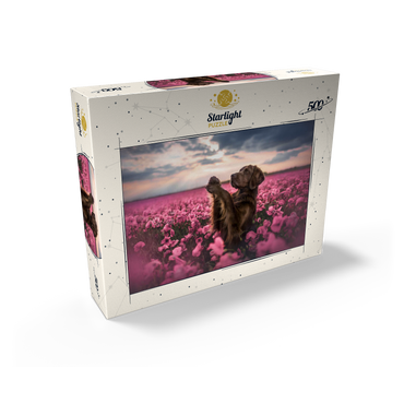 Chocolate Labrador in Blooming Pink Field 500 Jigsaw Puzzle box view2