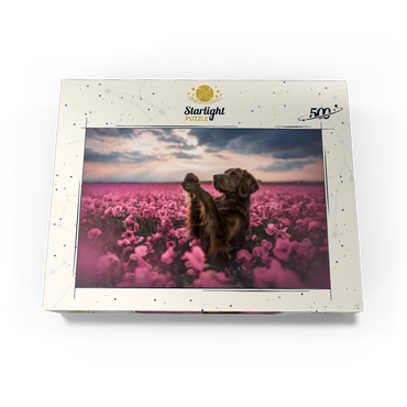Chocolate Labrador in Blooming Pink Field 500 Jigsaw Puzzle box view3