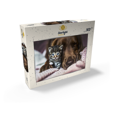 Kitten and Dog Resting Together 500 Jigsaw Puzzle box view2